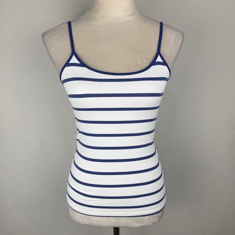 Zara W&B Collection Womens White Navy Blue Striped Cami Tank Top Stretchy Sz Sm